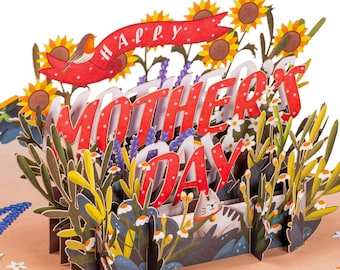 Pop of Art Happy Mother’s Day Pop Up Card, For Mom, Wife, Anyone - 5" x 7" Cover - Includes Envelope and Note Tag