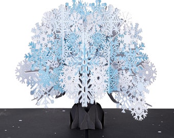 Paper Love Snow Tree Pop Up Card, Handmade 3D Popup Greeting Cards, For Winter, Christmas, New Year, Thinking of You, All Occasion | 5" x 7"