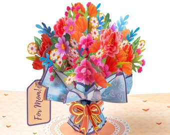 Paper Love 3D Pop Up Mothers Day Card, Mom Flower Bouquet, For Mother, Wife, Anyone - 5" x 7" Cover - Includes Envelope and Note Tag