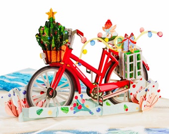 Paper Love Frndly Christmas Bike, 3D Christmas Pop Up Card, Handcrafted Greeting Cards, Gift For Christmas, Holidays, Ecofriendly 8" x 6"