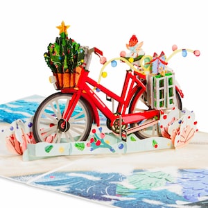 Frndly by Paper Love Christmas Bike Pop Up Card, 100% Recycled and Eco-Friendly, Gift for Christmas or Holidays - 8&quot;x6&quot; Cover with Note Tag