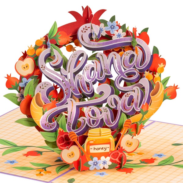 Paper Love Shana Tova Pop Up Card, For Rosh Hashanah, Jewish New Year, 5" x 7" Cover with Envelope & Note Tag, כרטיס קופץ שנה טובה לראש השנה