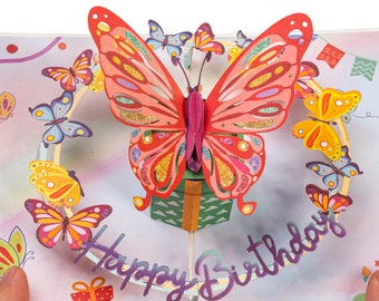 Paper Love Pop-Up Birthday Card, Butterfly, For Adults and Kids - 5" x 7" Cover - Includes Envelope and Note Tag