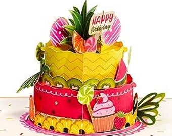 Paper Love 3D Tropical Birthday Cake Pop Up Card Detachable, For Adults or Kids | 5" x 7" Cover