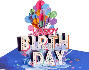 Paper Love 3D Birthday Pop Up Card, Happy Birthday Balloons, For Adults or Kids -5" x 7" Cover - Includes Envelope and Note Tag