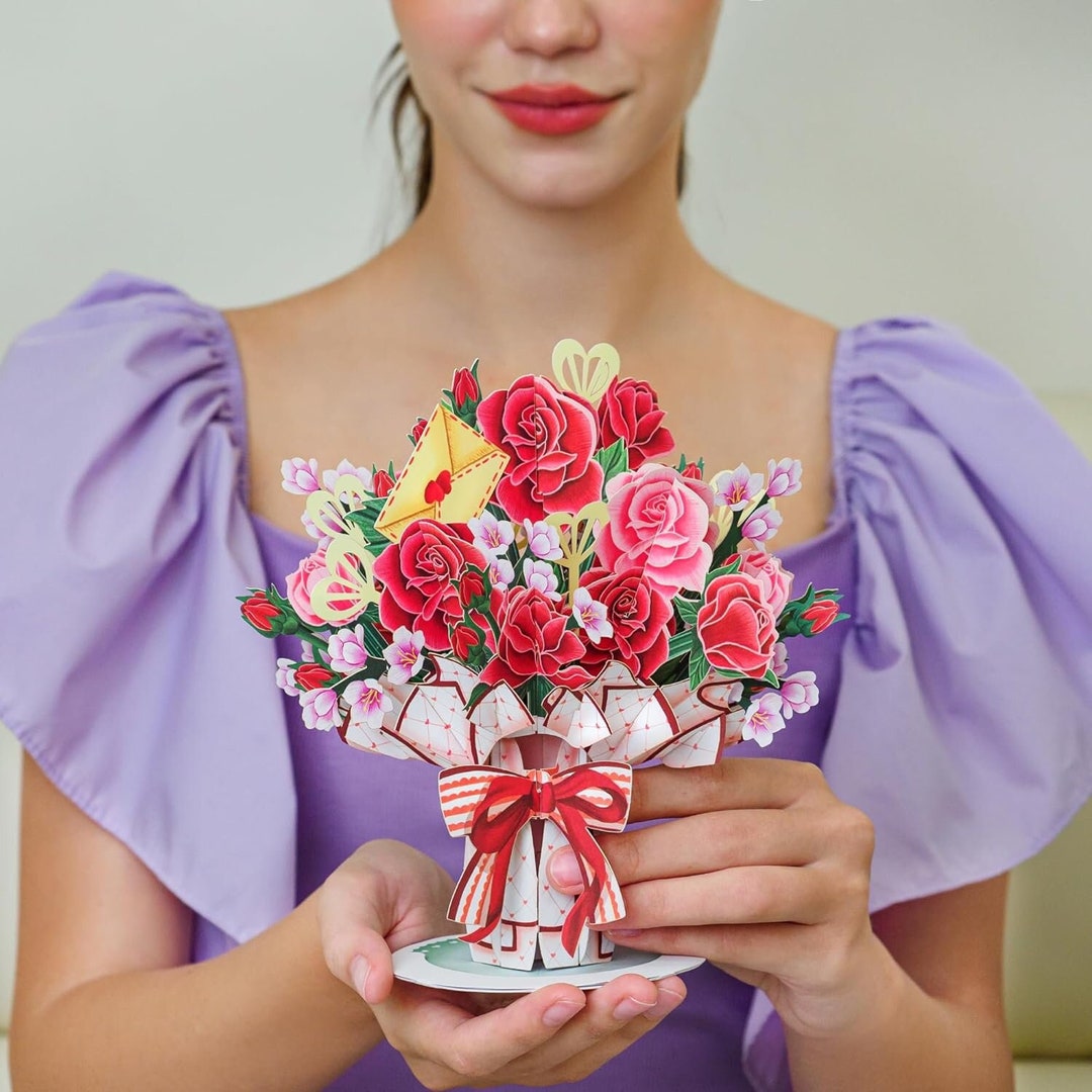 Paper Love ,lovely Roses,3d Pop up Valentines Day Card With Detachable ...