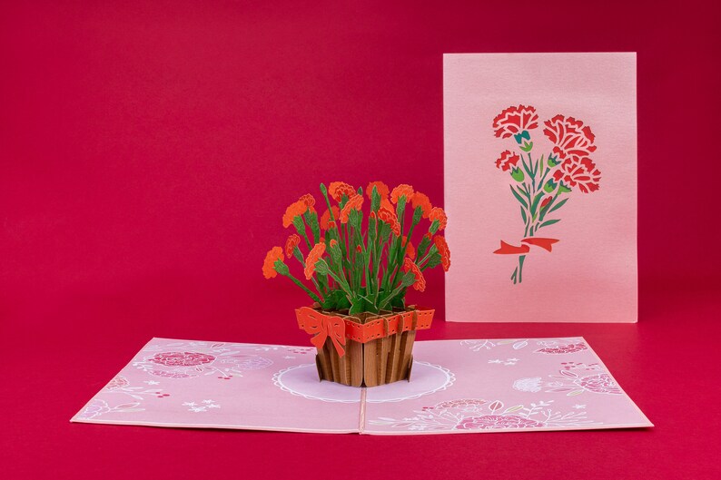 Paper Love Pop Up Card, Carnation Flower Card, 3D Pop Up Romantic Greeting Card, Valentine's Day, Mothers Day, Wedding, Anniversary,Birthday image 8