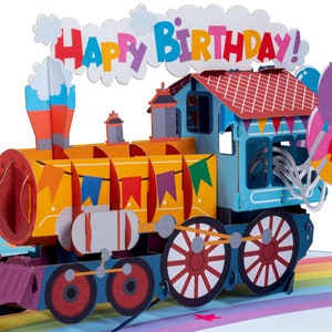 Paper Love Happy Birthday Train Premium Pop Up Card, Handmade 3D Popup Bday Cards | 5" x 7", Birthday Cards for kids, Personalized greeting