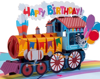 Paper Love Happy Birthday Train Premium Pop Up Card, Handmade 3D Popup Bday Cards | 5" x 7", Birthday Cards for kids, Personalized greeting