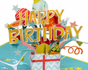 Paper Love 3D Birthday Pop Up Card, Happy Birthday Box, For Adults or Kids - 5" x 7" Cover - Includes Envelope and Note Tag