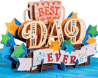 Pop of Art 3D Pop Up Fathers Day Card, Best Dad Ever, 5" x 7" Cover - Includes Envelope and Removable Note Tag