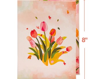 Frndly by Paper Love, Tulip Plant 3D Pop Up Card, For All Occasion- 100% Recycled and Eco-Friendly, Handmade, 8" x 6" Cover