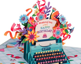Paper Love Happy Birthday typewriter popup card