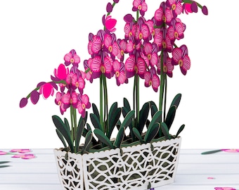Paper Love Orchids 3D Pop Up Card, For Birthday, Get Well, Thank You, All Occasions - 5" x 7" Cover - Includes Envelope and Note Tag
