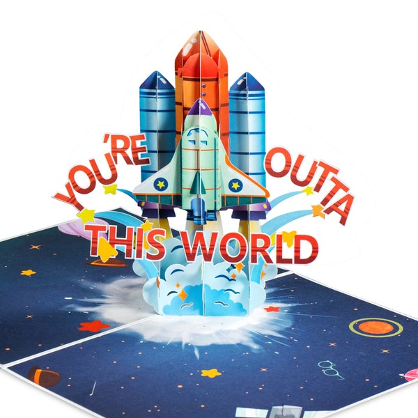 Paper Love Frndly, 3D Pop Up Card, Your Outta This World Rocket, Fathers Day, Birthday, All Occasion -100% Recycled Eco-Friendly Handmade