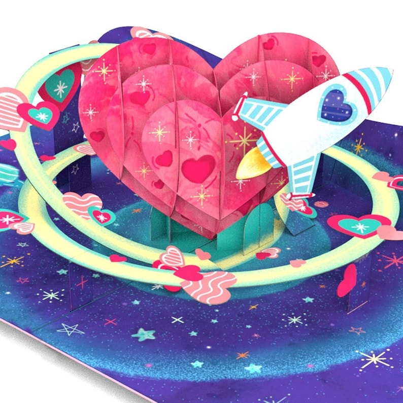 Pop of Art Pop Up Valentines Day Card, Love Galaxy, Handmade 3D Popup Cards,Valentine's Day Gifts Wedding Anniversary, All Occasion, 5 x 7 image 1