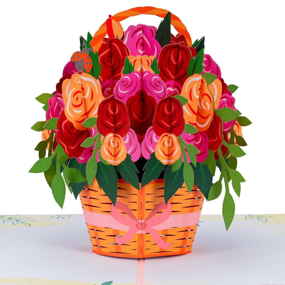 Paper Love Roses Basket 3D Pop up Card, for Love, Anniversary, Wedding ...