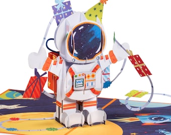 Paper Love 3D Birthday Pop Up Card, Happy Birthday Astronaut, For Adults or Kids - 5" x 7" Cover - Includes Envelope and Removable Note Tag