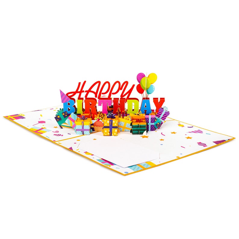 Paper Love Happy Birthday popup card , Birthday pop up card, Featuring birthday decor and gifts 