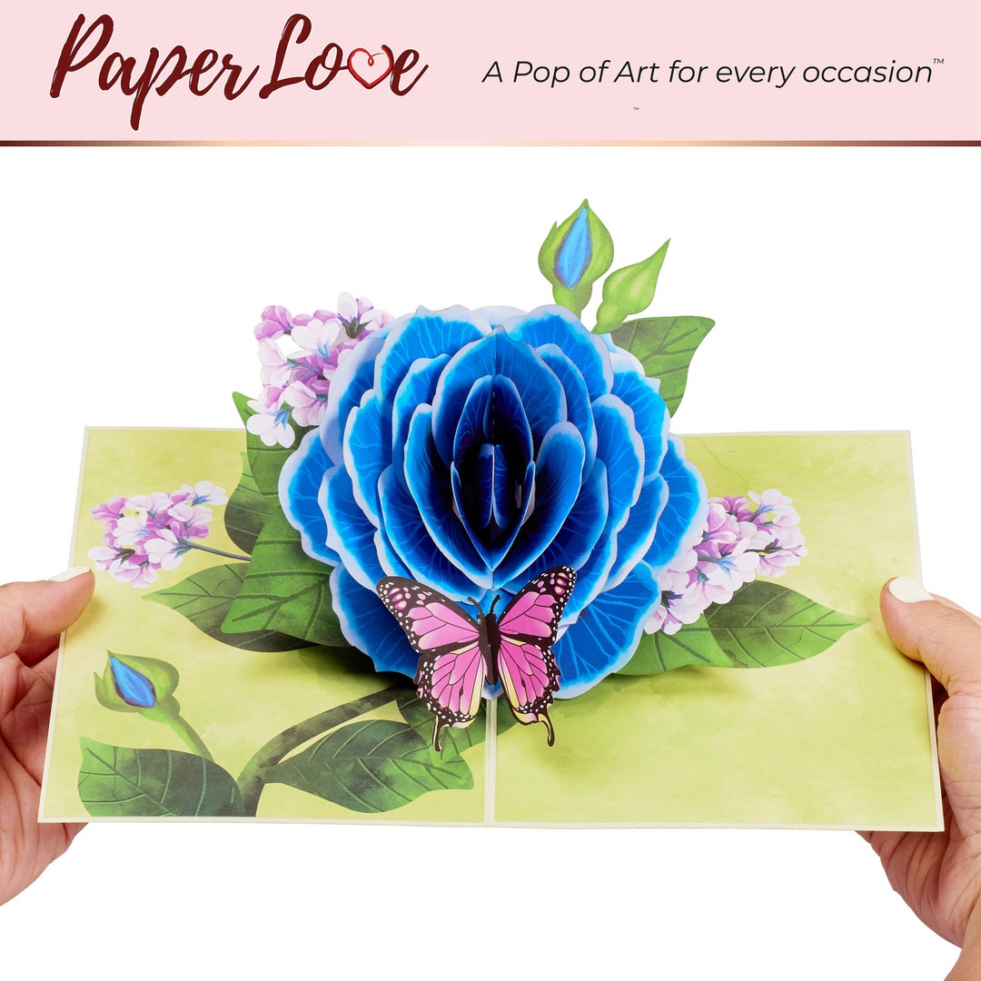 Paper Love Blue Rose Pop up Card All Occasion Use 5 X Etsy