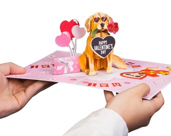 Paper Love Happy Valentine's Day Golden Retriever Popup Card