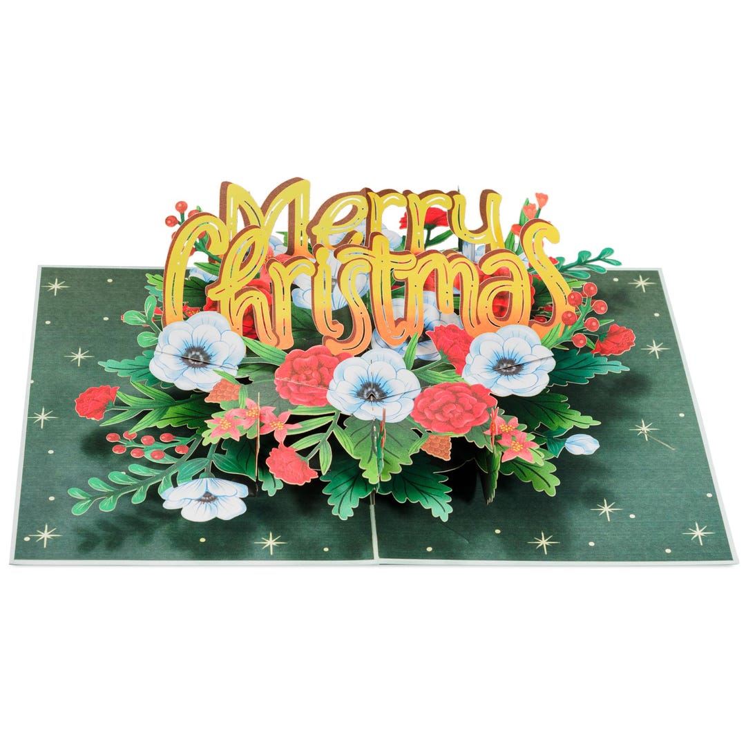 Paper Love 3D Pop up Christmas Card, Floral Merry Christmas Card for ...