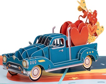 Paper Love Truck Premium Pop Up Card, Father's Day Pop up Card, Love Truck Greeting Card, Classic Blue Truck, For all occasions 5"x7" Cover