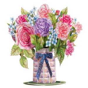 Paper Love 3D Elegance Bouquet Pop Up Card With Detachable Popup Keepsake - Oversized 10&quot; x 7&quot; Cover - Includes Envelope and Note Card