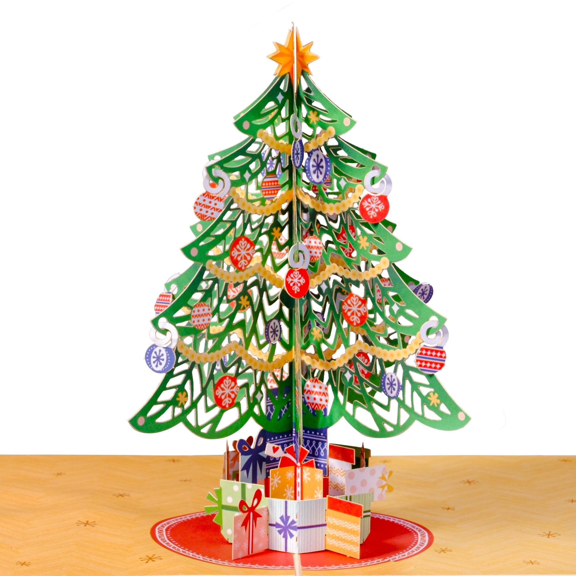 Paper Love Pop Up Christmas Card 3D Decorated Christmas Tree Card, Unique Seasonal Greeting for Friends, Family 5" x 7" Card