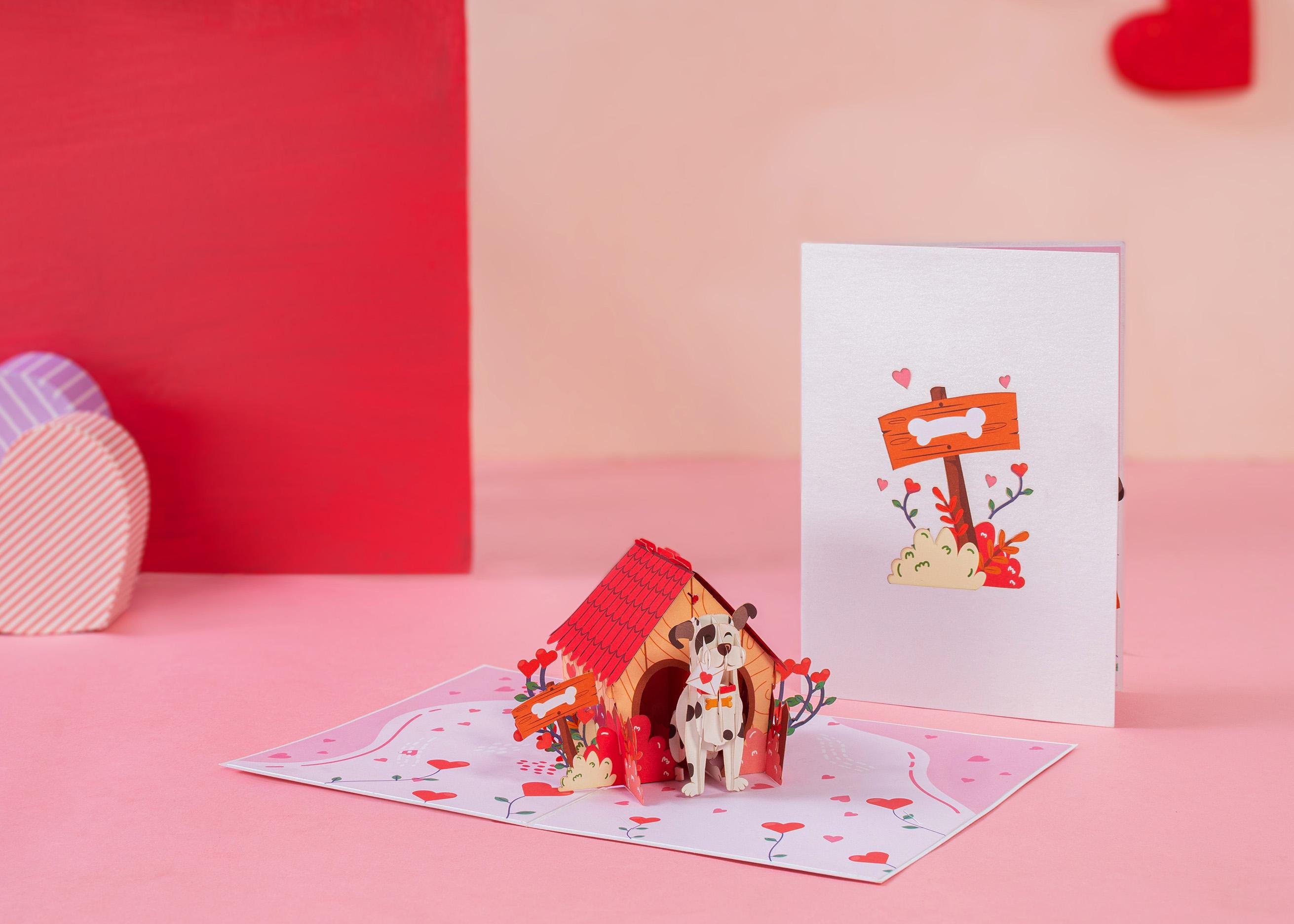 Paper Love 3D Pop-Up Valentinstagskarte Mit Hund – 12,7x17,8 Cm Inkl. Umschlag