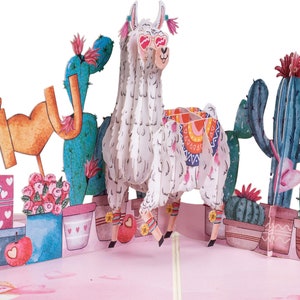 POP OF ART Llama Pop-Up Card' Premium Handmade 3D Popup Greeting Cards for Valentines Day, Mothers Day, 5" x 7"