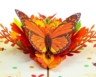 Paper Love Fall Butterfly Pop Up Card, Handmade 3D Popup Greeting Cards, for Fall, Thanksgiving, Thank You, Birthday, All Occasion, 5" x 7"