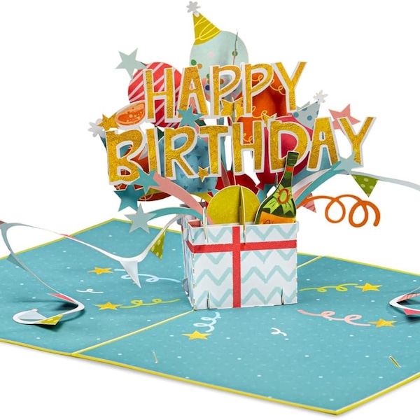 Paper Love 3D Birthday Pop Up Card, Happy Birthday Box, For Adults or Kids - 5" x 7" Cover - Includes Envelope and Note Tag