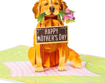 Paper Love 3D Pop Up Mothers Day Card, Happy Mother's Day Dog, For Mom, Wife - 5" x 7" Cover - Includes Envelope and Note Tag