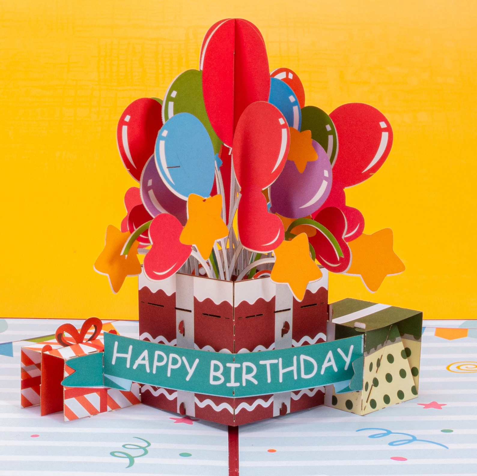 Paper Love Happy Birthday Balloons Pop up Card, Handmade 3D Popup Bday ...