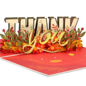 Paper Love Thank You Pop Up Card, For Thanksgiving, Thinking of You, All Occasion | 5&quot; x 7&quot; Cover With Envelope and Note Tag