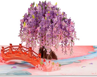 Frndly by Paper Love 3D Wisteria Pop Up Card, Handmade 100% Recycled and Eco-Friendly, 8" x 6" Cover - Includes Envelope and Note Tag