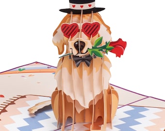 Pop of Art 3D Ruff You Pop Up Card, For Love and Romance, Anniversary, Wedding or Just Because - 5" x 7" Cover with Envelope and Note Tag