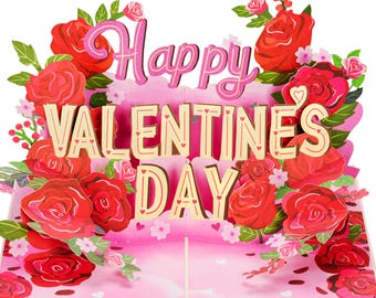 Paper Love Happy Valentine's Day Card, 3D Pop Up Valentine Cards - 5" x 7" Cover - Includes Envelope and Removable Note Card