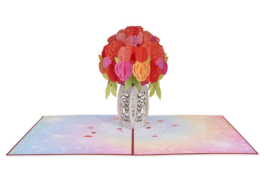 Paper Love Roses Bouquet Premium Pop up Card, Handmade 3D Popup ...