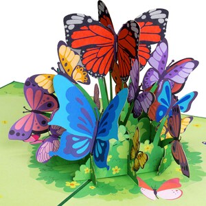 Paper Love Butterflies 3D Pop Up Card, For Birthday, Thank You, Get Well, All Occasions - 5" x 7" Cover - Includes Envelope and Note Tag