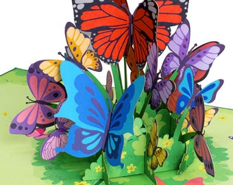 Paper Love Butterflies 3D Pop Up Card, For Birthday, Thank You, Get Well, All Occasions - 5" x 7" Cover - Includes Envelope and Note Tag