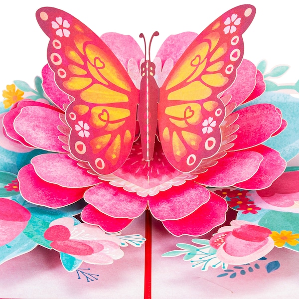 Pop of Art, Butterfly 3D Pop Up Card, For All Occasions, Mothers Day, Birthday, Just Because - 5" x 7" - Includes Envelope and Note Tag
