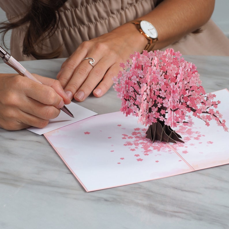 Paper Love Cherry Blossom Tree Pop Up Card, 3D Popup Greeting Cards, for Mothers Day, Spring, Fathers Day, Graduation,Birthday,Wedding 5x7 image 4