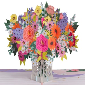 Paper Love Floral Arrangement 3D Pop Up Card, For Birthday, All Occasions or Just Because - 5&quot; x 7&quot; Cover - Includes Envelope and Note Tag