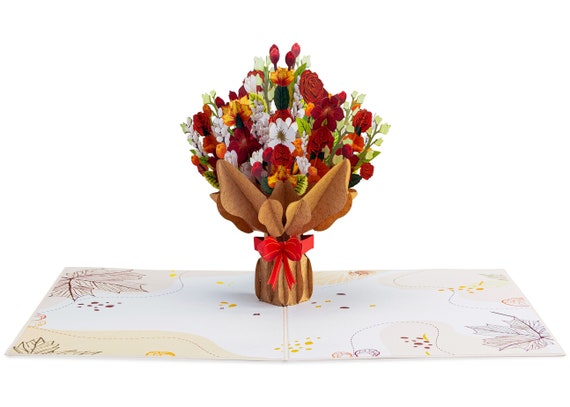 Fall Flower Paper Bouquet Pop up Card for Thanksgiving