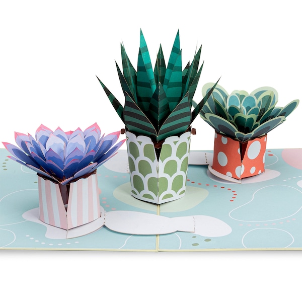 Paper Love 3D Succulents Pop Up Card, For Birthday, Thank You, Get Well Soon, All Occasions - 5" x 7" Cover - Includes Envelope and Note Tag