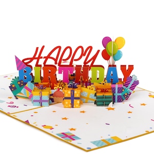 Paper Love 3D Happy Birthday Pop Up Card, For Adults or Kids - 5&quot; x 7&quot; Cover - Includes Envelope and Removable Note Tag