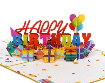 Paper Love 3D Happy Birthday Pop Up Card, For Adults or Kids - 5" x 7" Cover - Includes Envelope and Removable Note Tag