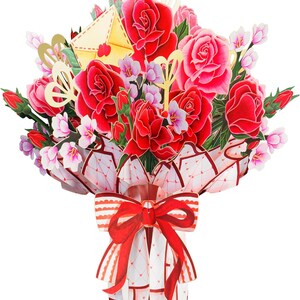 Paper Love 3D Lovely Roses Pop Up Card, With Detachable Flower Bouquet | Oversized 10&quot; x 7&quot; Cover Includes Envelope & Note Card